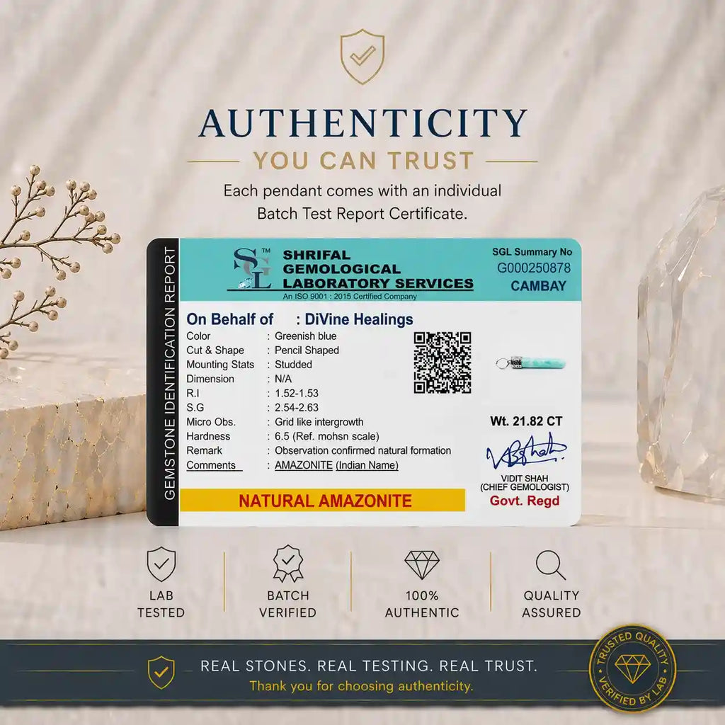 Authenticity Certificate for Amazonite Pencil Pendant
