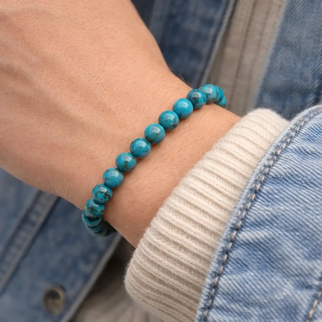Person Wearing Blue Turquoise Bracelet
