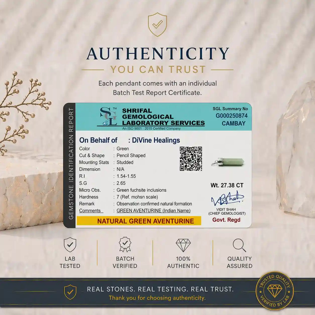 Authenticity Certificate for Green Aventurine Pencil Pendant