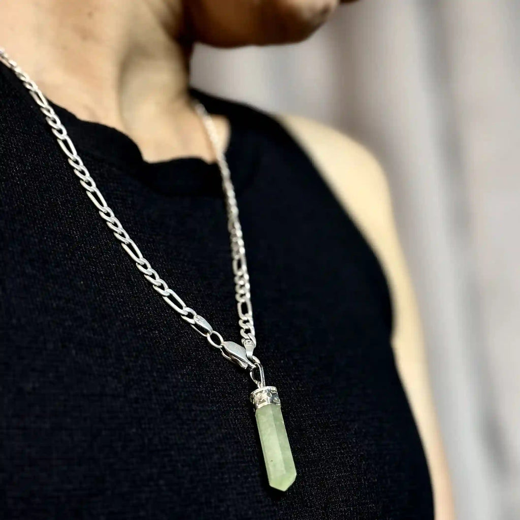 Person Wearing Green Aventurine Pencil Pendant