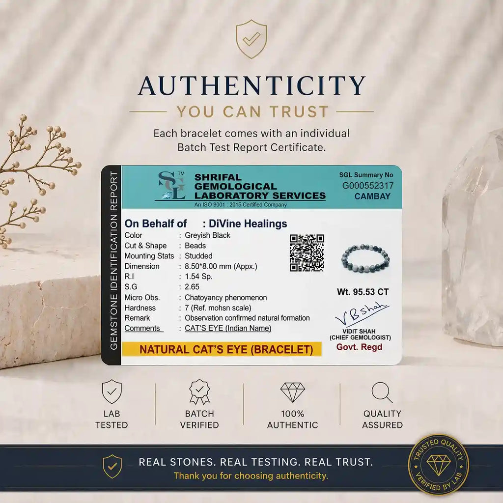 Authenticity Certificate for Gray Cat's Eye Bracelet