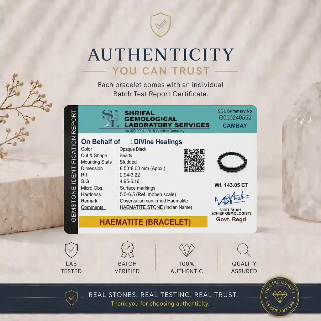 Authenticity Certificate for Hematite Bracelet