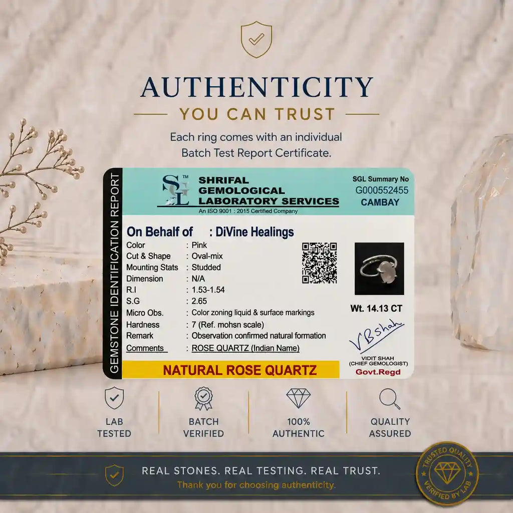 Authenticity Certificate for Rose Quartz Ring