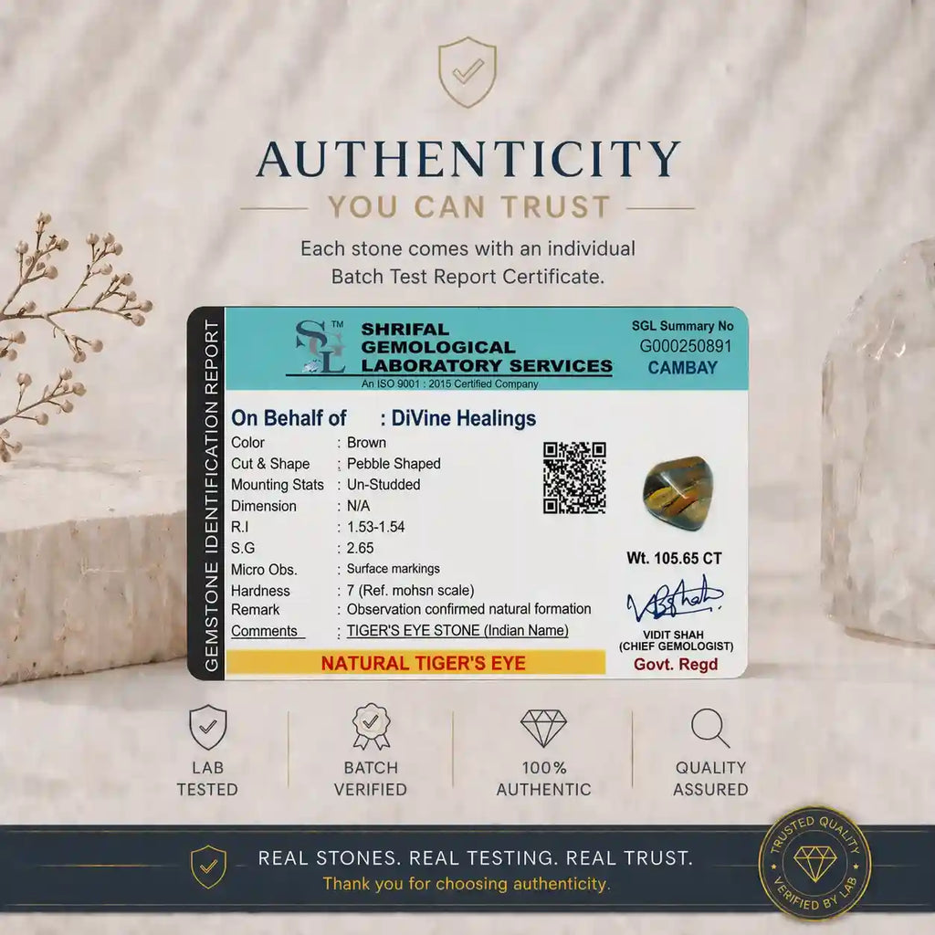 Authenticity Certificate for Tiger's Eye Stone