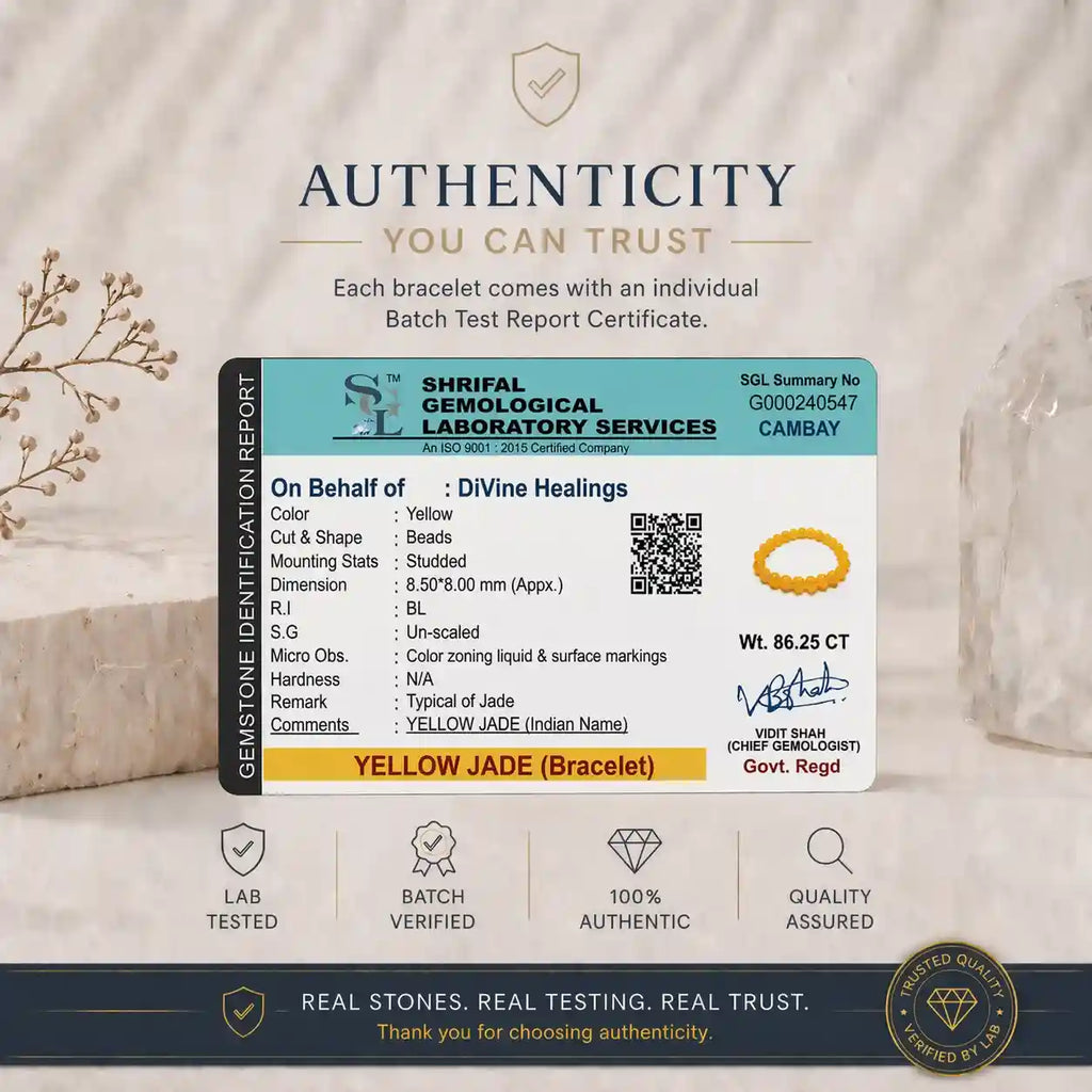 Authenticity Certificate for Yellow Jade Bracelet